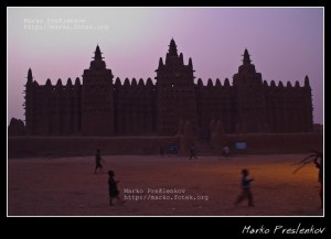 The Great Mosque of Djenné, Mali at dusk. The Great Mosque of Djenné, Mali at dusk.
